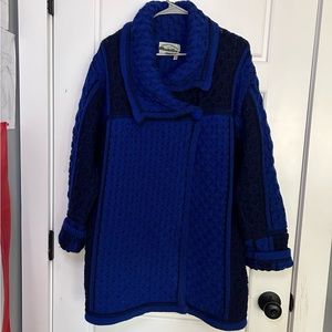 Aran Crafts Irish Sweater Cardigan Chunky Knit | Merino Wool | XXL | Blue Black